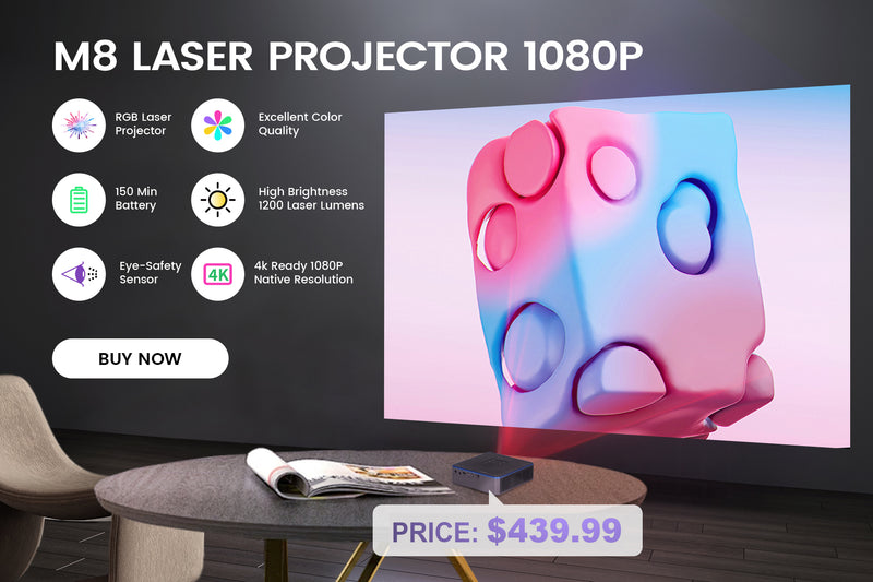 Proyector láser inteligente AAXA M8, resolución nativa de 1080P, 1200 lúmenes, USBC y duplicación inalámbrica, Android integrado