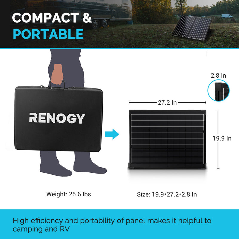 Renogy 100 Watt 12 Volt Monocrystalline Foldable Solar Suitcase with Voyager