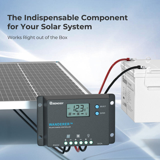 Renogy Wanderer 10 Amp 12V/24V PWM Negative Ground Solar Charge Controller