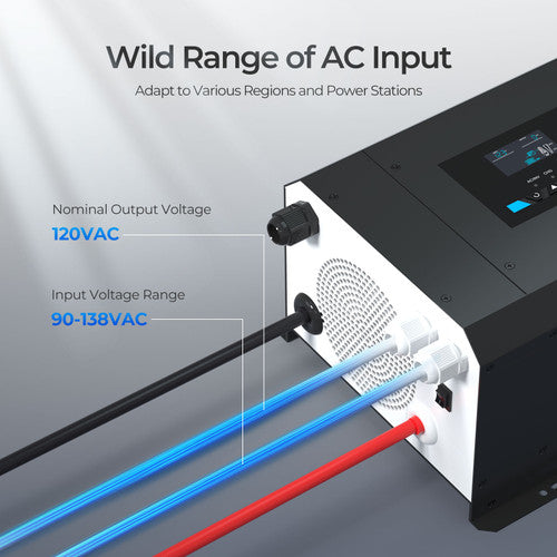 Renogy 12V 3000W power frequency inverter charger, adjustable from 100 to 120Vac