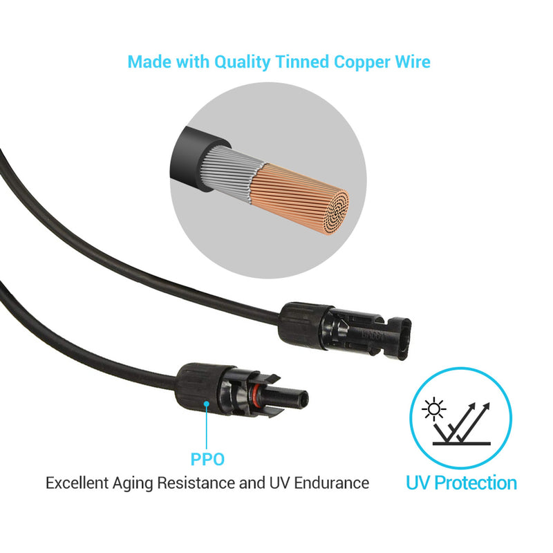 Renogy RNG-EXTCB-40FT-10 - 40Ft 10AWG Solar Panel Extension Cable with MC4 Male to Female Connectors