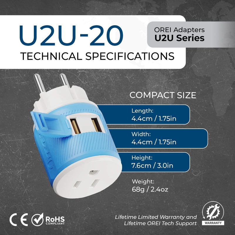 Denmark Travel Adapter - 3 in 1 - 2 USB - Type K - Compact Design (U2U-20)