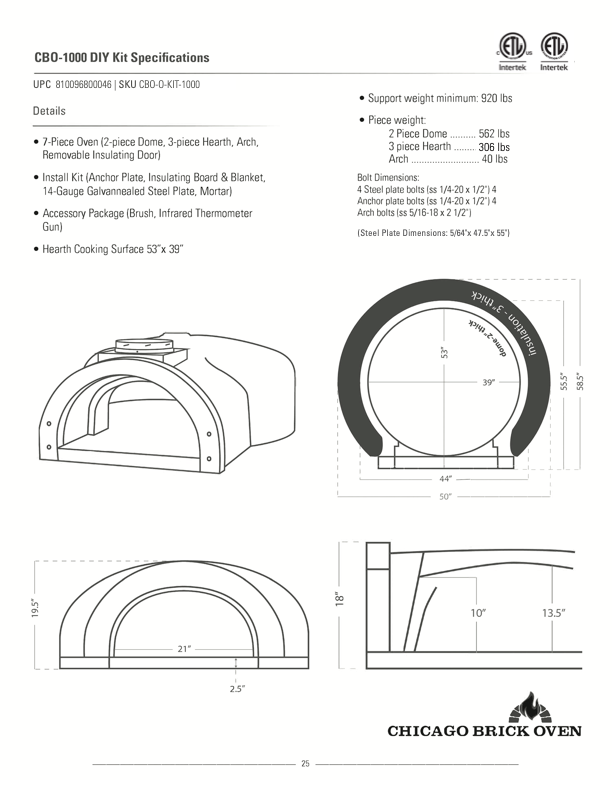 Horno de ladrillos Chicago - Kit de bricolaje CBO 1000 | Horno de leña para pizza | Llévelo al máximo | Superficie de cocción de 53" x 39"