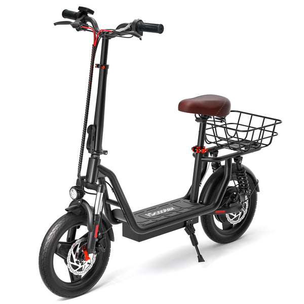 Patinete eléctrico iScooter i14 de 800 W con asiento y cesta para adultos