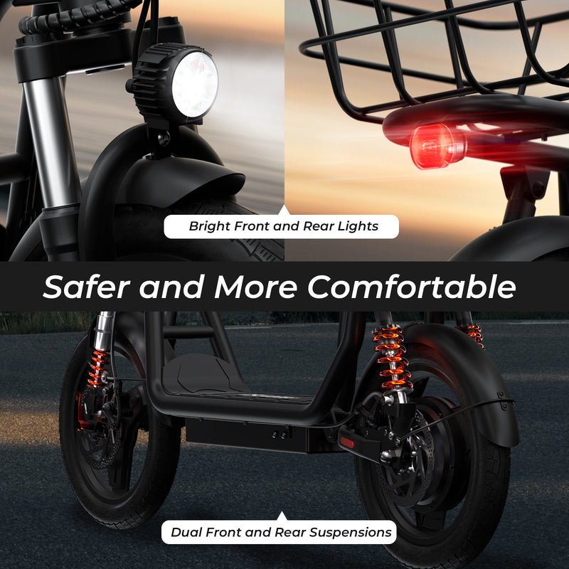 iScooter i14 800W Electric Scooter with Seat & Basket for Adults