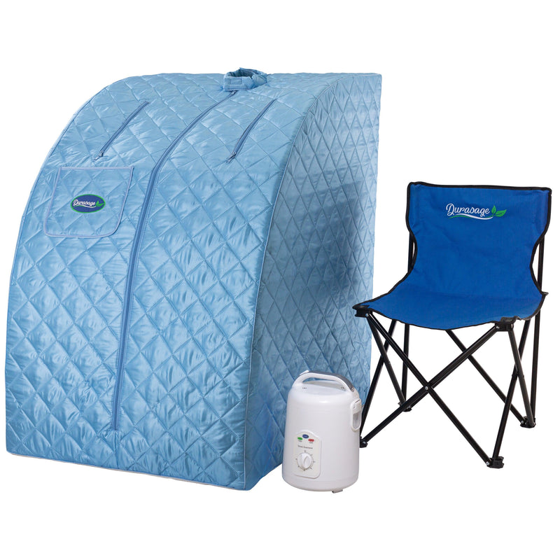 Durasage Health - Durasage Lightweight Portable Personal Steam Sauna Spa for Relaxation at Home, 60 Minute Timer, 800 Watt Steam Generator, Chair Included - Light Blue