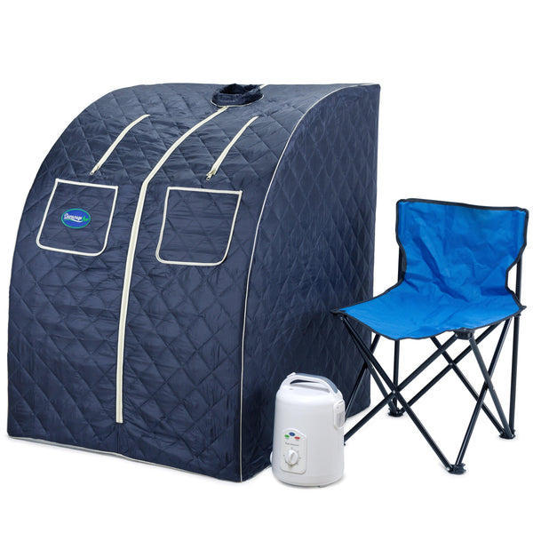 Durasage Health - Durasage Oversized Portable Personal Steam Sauna Spa for Relaxation at Home, 60 Minute Timer, 800 Watt Steam Generator, Chair Included - Satin Blue