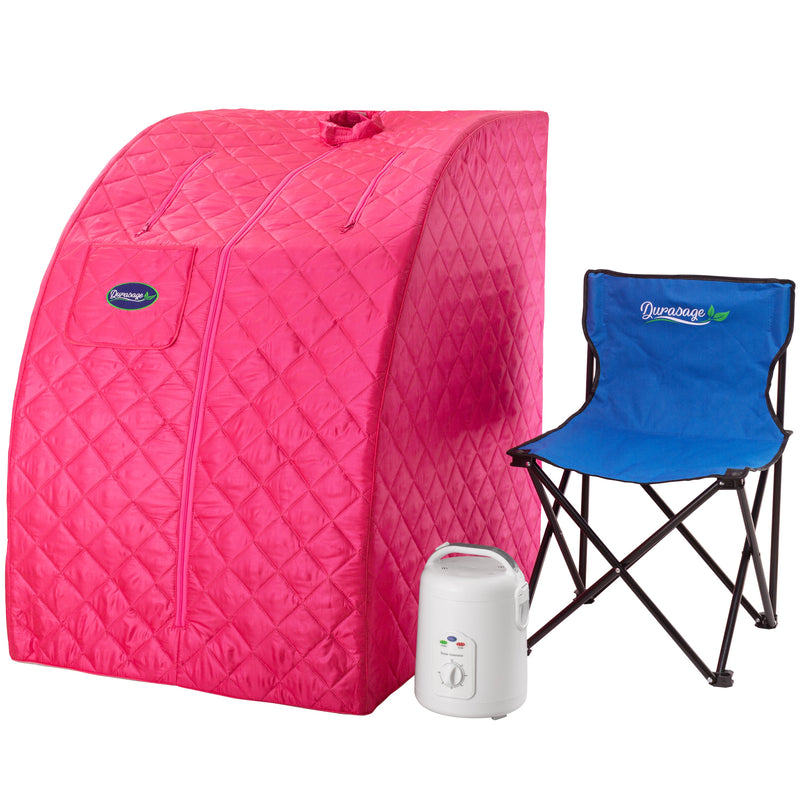 Durasage Health - Durasage Lightweight Portable Personal Steam Sauna Spa for Relaxation at Home, 60 Minute Timer, 800 Watt Steam Generator, Chair Included - Fuchsia