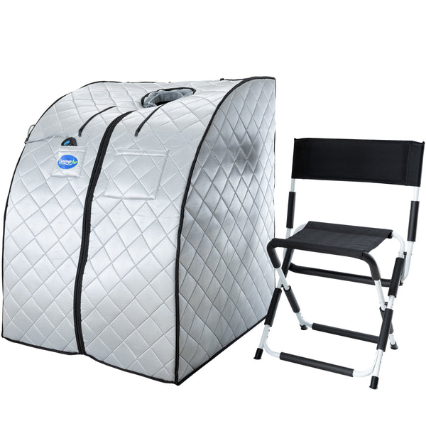 Durasage Health - Large Portable Low EMF Negative Ion Indoor Sauna with Chair and Heated Footpad Included - Silver