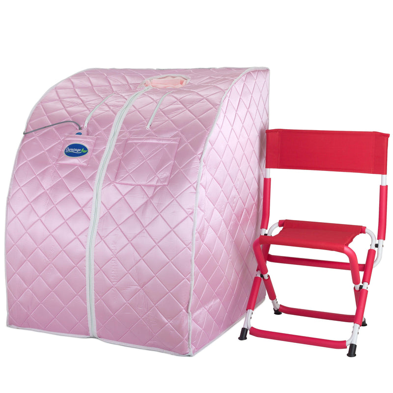 Durasage Health - Large Portable Low EMF Negative Ion Indoor Sauna with Chair and Heated Footpad Included - Light Pink