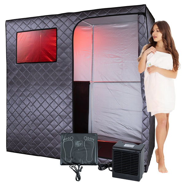 Durasage Health - Durasage Portable Full Size Infrared Sauna for at Home | Ultra Low EMF Infrared | LED Lighting, Heating Foot Pad, Ceramic Heat Fan (2-Person)