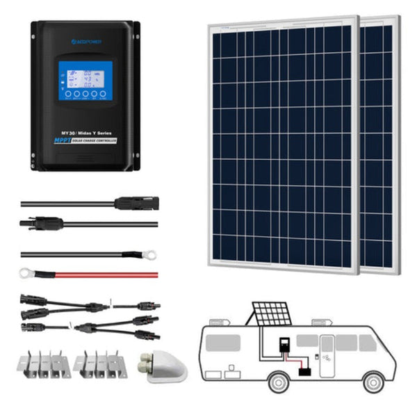 Kits de paneles solares para vehículos recreativos ACOPOWER de 200 W y 12 V, controlador de carga MPPT de 30 A 