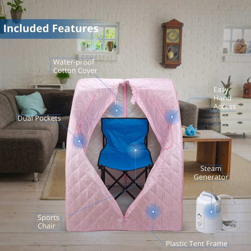 Durasage Health - Oversized Portable Steam Sauna for Weight Loss, Detox & Relaxation at Home, Chair Included - Pink