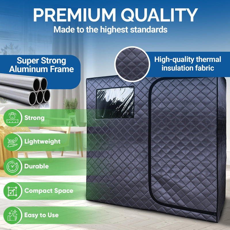 Durasage Health - Durasage Portable Full Size Infrared Sauna for at Home | Ultra Low EMF Infrared | LED Lighting, Heating Foot Pad, Ceramic Heat Fan (2-Person)