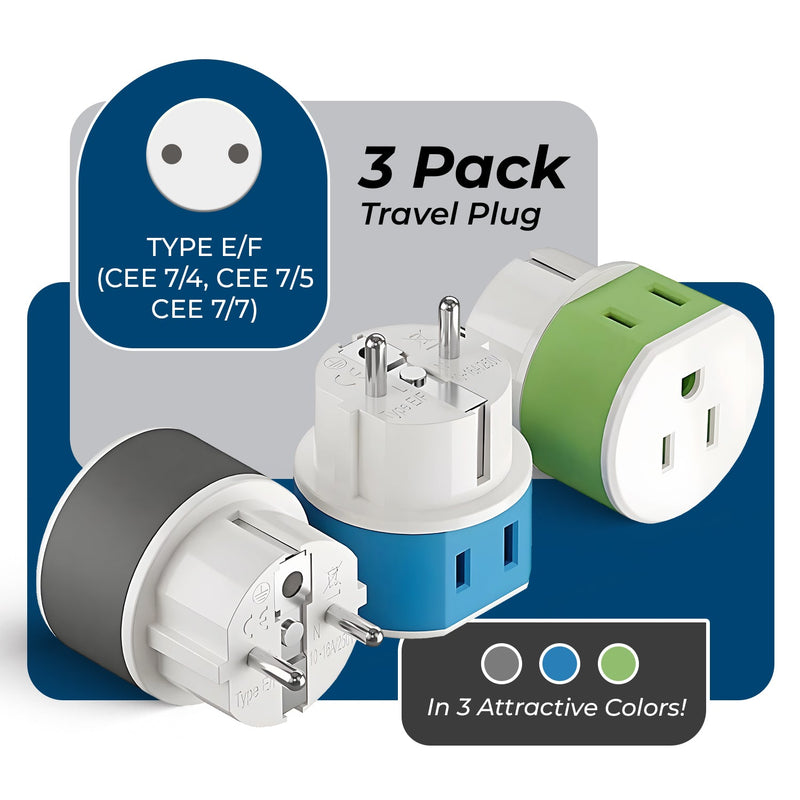 Germany, France Travel Adapter - 2 in 1 - Type E/F - Compact Design (US-9)