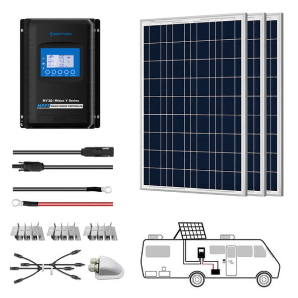 Kits de paneles solares para vehículos recreativos ACOPOWER de 300 W y 12 V, controlador de carga MPPT de 30 A 