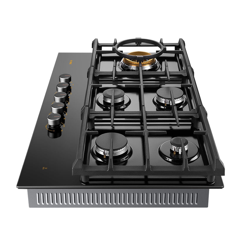 FOTILE - Serie de cocinas a gas de tres anillos con vidrio antirreflejo de 36" | GLG36501