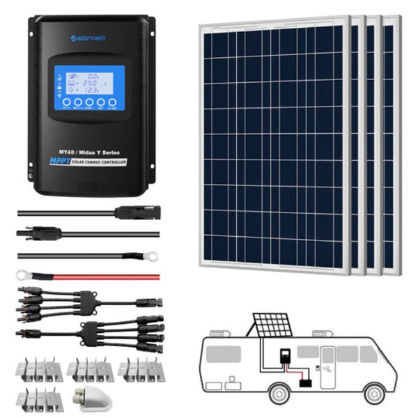 Kits de paneles solares para vehículos recreativos ACOPOWER de 400 W y 12 V, controlador de carga MPPT de 40 A 