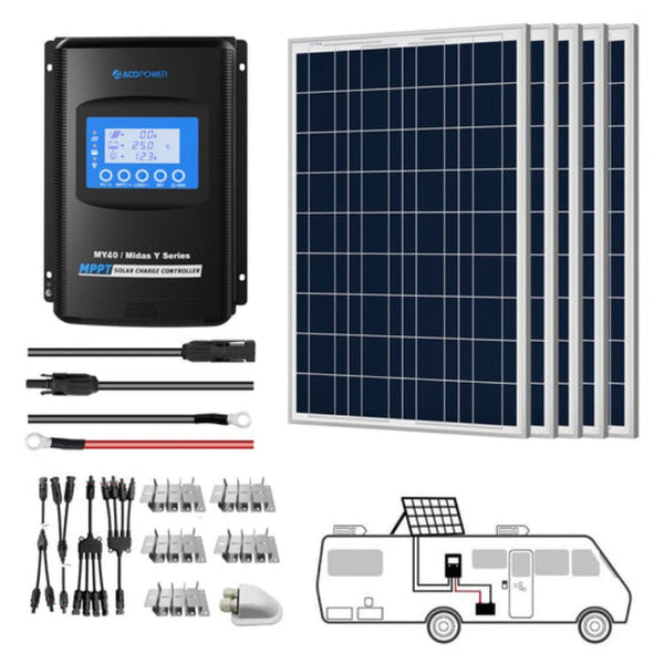 Kits de paneles solares para vehículos recreativos ACOPOWER de 500 W y 12 V, controlador de carga MPPT de 40 A 