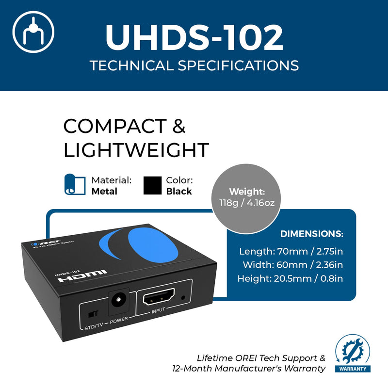 4K HDMI Splitter 1-In-2-Out with EDID control (UHDS-102)