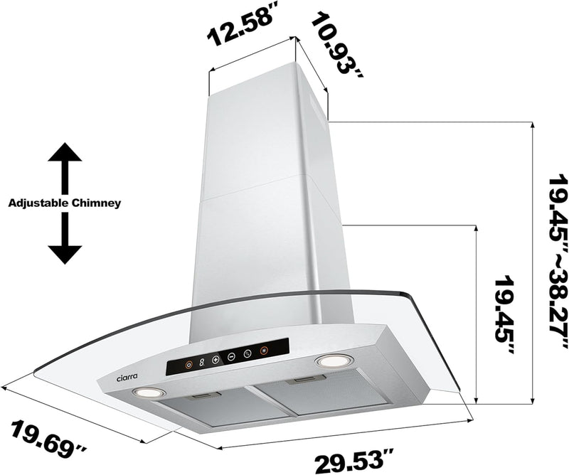 CIARRA 30 Inch Smart Wall Mount Canopy Range Hood With Alexa And Google Home Voice Control CAS75502W-OW