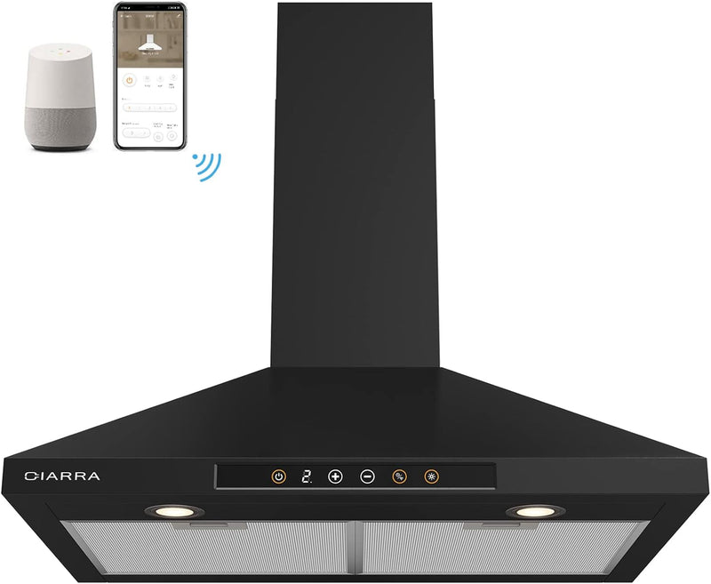 CIARRA 30 Inch Smart Wall Mount Range Hood with Alexa and Google Home Voice Control CAB75206W-OW