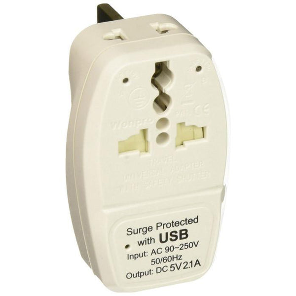 UK Travel Adapter Plug with USB and Surge Protection - Grounded Type G