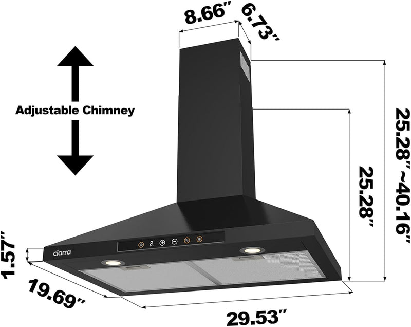 Campana extractora de pared inteligente CIARRA de 30 pulgadas con control por voz de Alexa y Google Home CAB75206W-OW