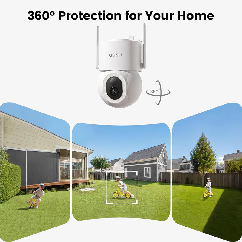 AOSU Solar Wireless Outdoor Security Camera-360° Pan/Tilt Surveillance with Floodlight - C9S2CH11