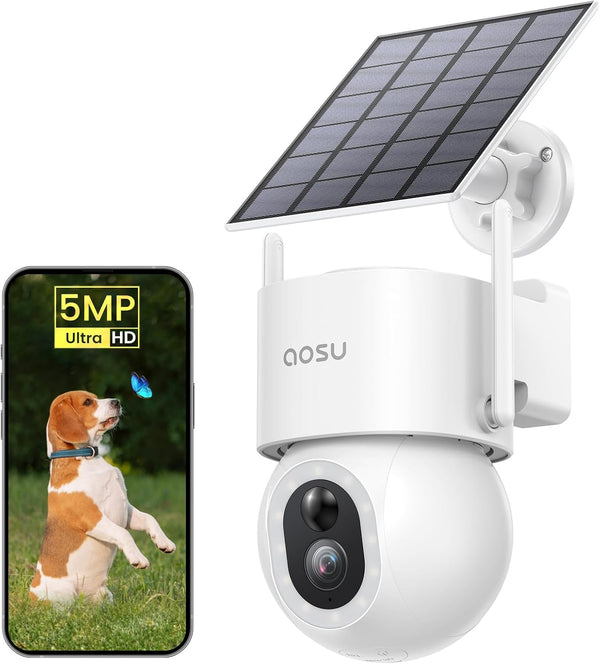 AOSU Solar Wireless Outdoor Security Camera-360° Pan/Tilt Surveillance with Floodlight - C9S2CH11