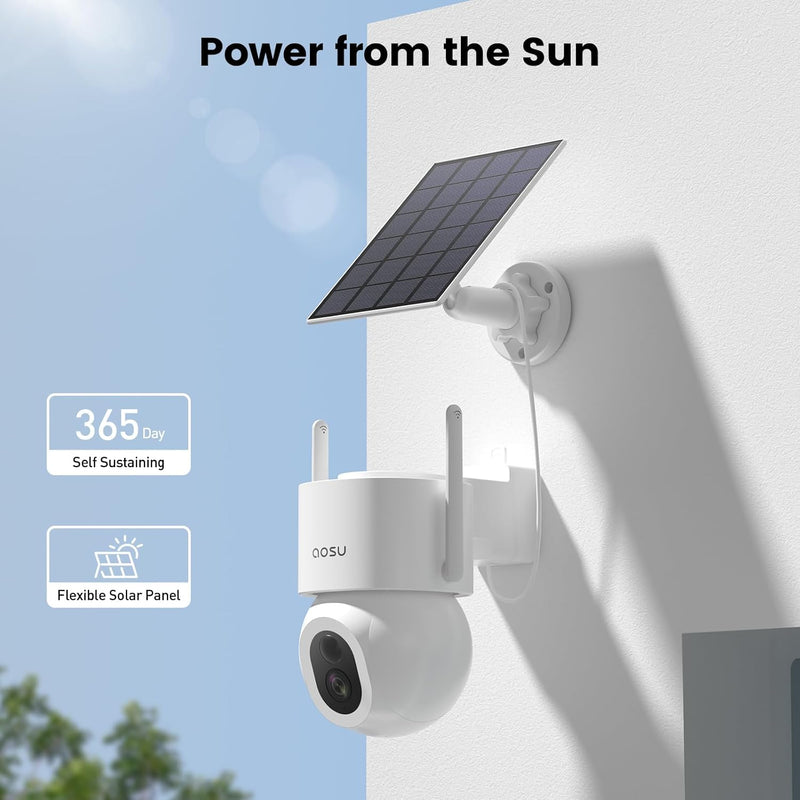 AOSU Solar Wireless Outdoor Security Camera-360° Pan/Tilt Surveillance with Floodlight - C9S2CH11