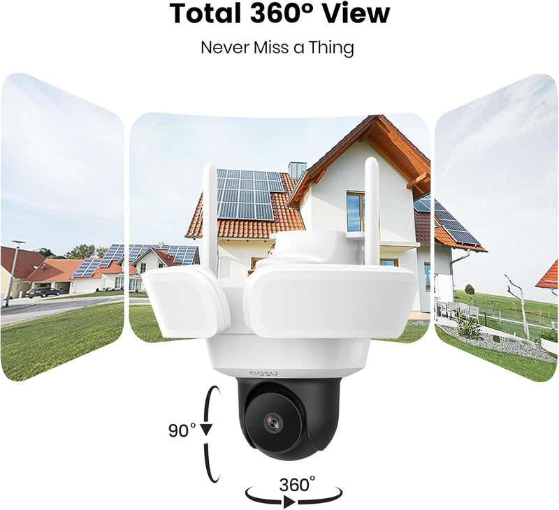 AOSU 2600 Lumen Brightness Wired Floodlight Camera - 270° Detection Angle And Vehicle Protection Camera