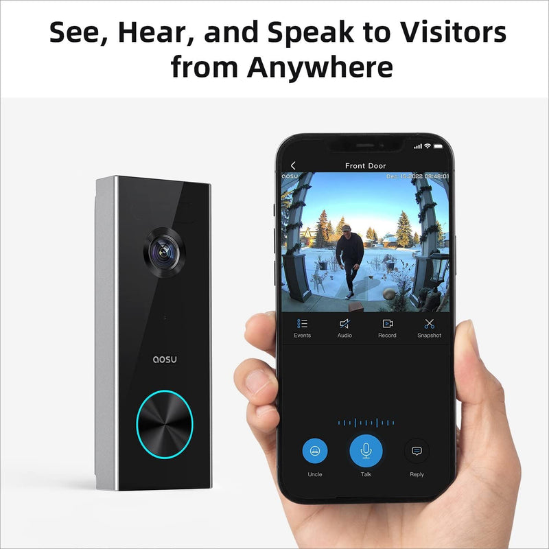 AOSU V8P Wireless 2K Battery Powered Video Doorbell Camera