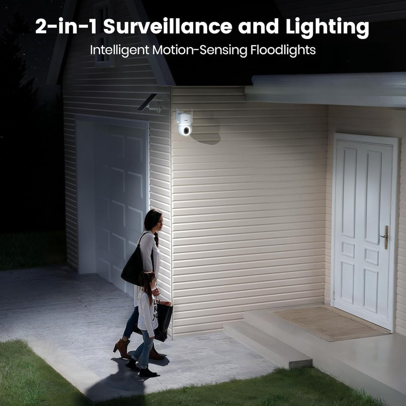 AOSU Solar Wireless Outdoor Security Camera-360° Pan/Tilt Surveillance with Floodlight - C9S2CH11