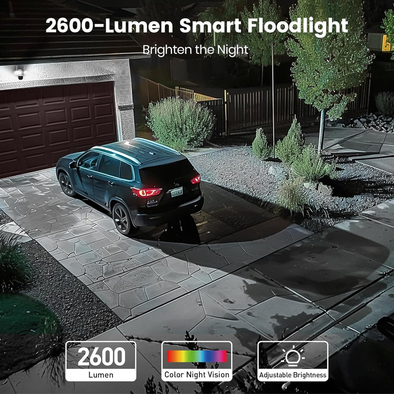 AOSU 2600 Lumen Brightness Wired Floodlight Camera - 270° Detection Angle And Vehicle Protection Camera