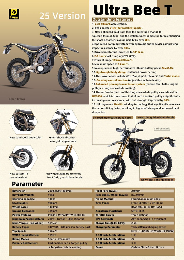 Motocicleta eléctrica todoterreno Surron Ultra Bee de 21 kW, año 2025