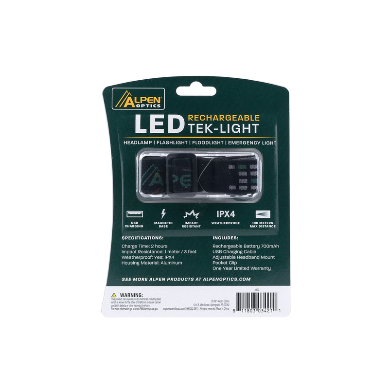 Alpen LED Rechargeable Tek-Light Headlamp