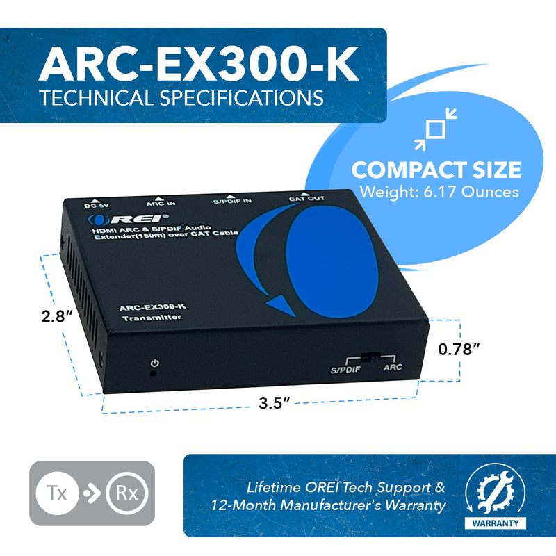 HDMI ARC & S/PDIF Audio Extender Up To 150m using CAT 6/7 (ARC-EX300-K)