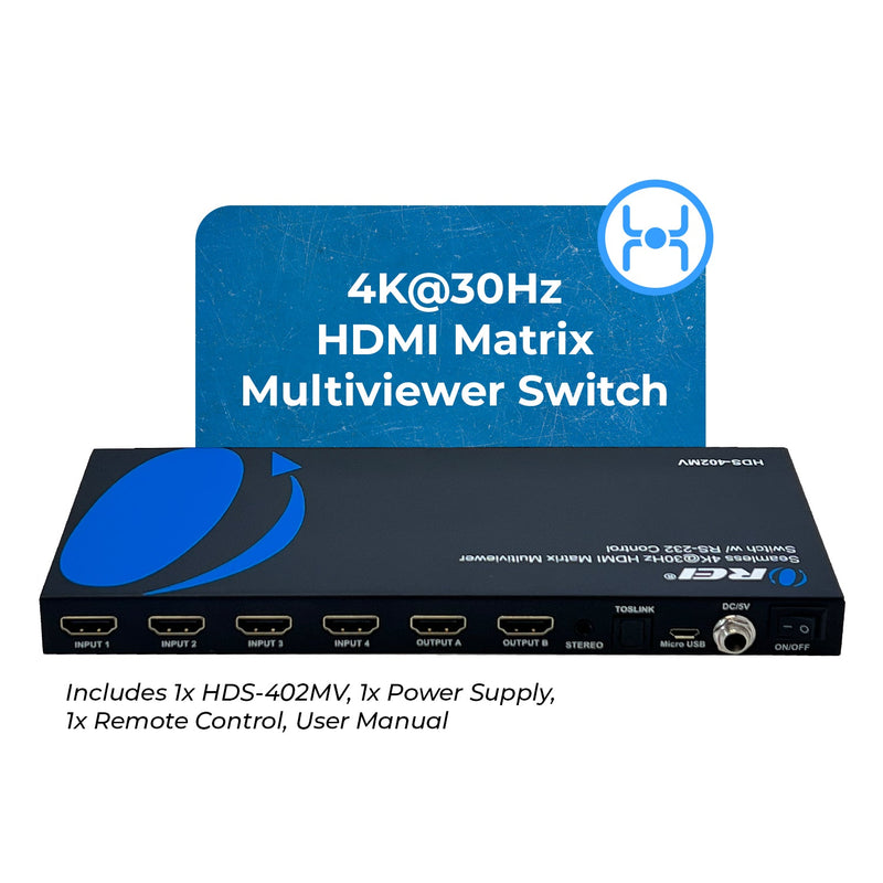 4K@30Hz HDMI Matrix Multiviewer Switch w/ RS-232 Control (HDS-402MV)