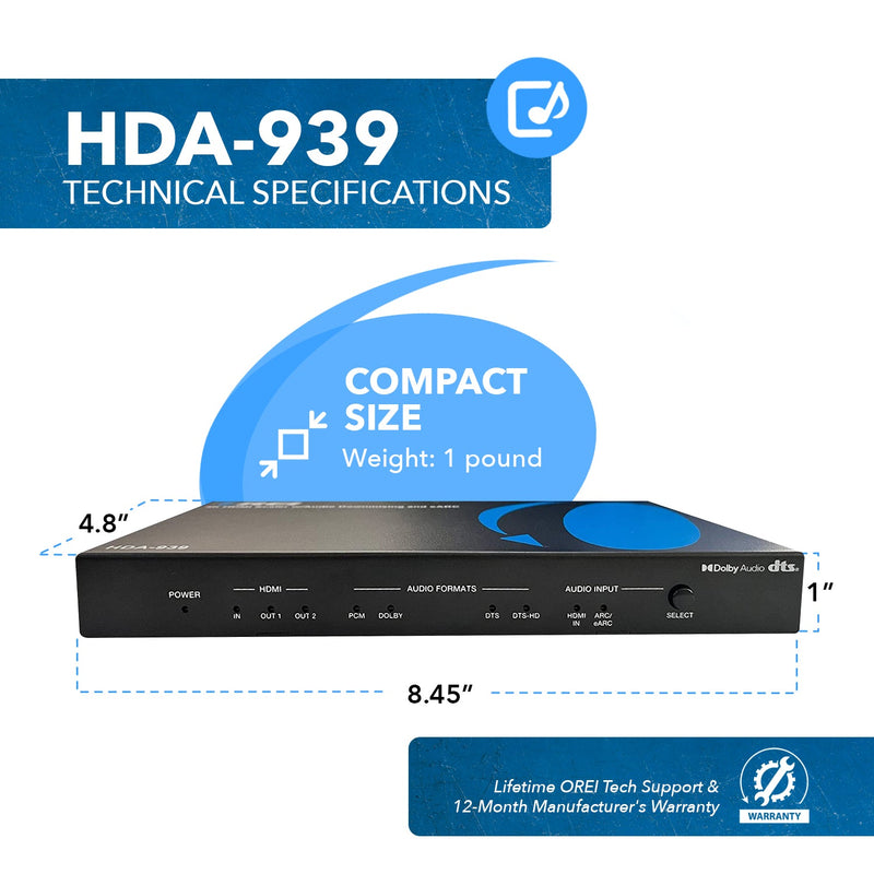 EARC Audio Extractor 4K@60Hz, Downmixing L/R HDMI Downscaler & 2.0 ARC Support, 18Gbps Bandwidth (HDA-939)