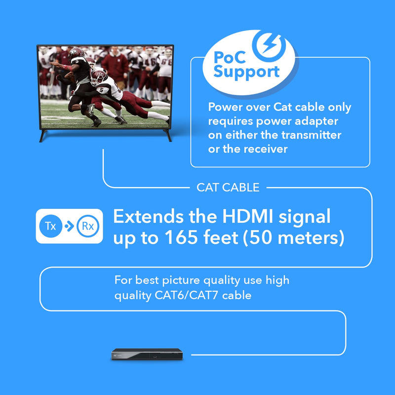 4K HDMI Extender Over Cat6/7 Cable upto 165 ft - IR & Loop-out (UHD-EX165H-K)