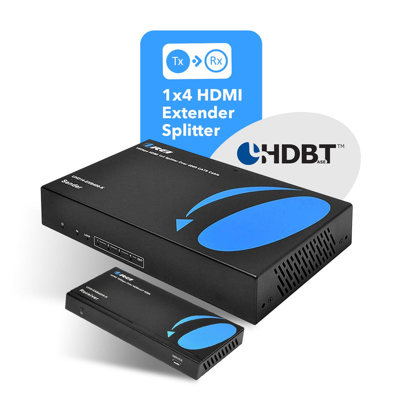 4K 1x4 HDMI Extender Splitter over CAT 6 up to 400 feet with PoC, Bi-directional IR control, EDID management (UHD14-EXB400-K)