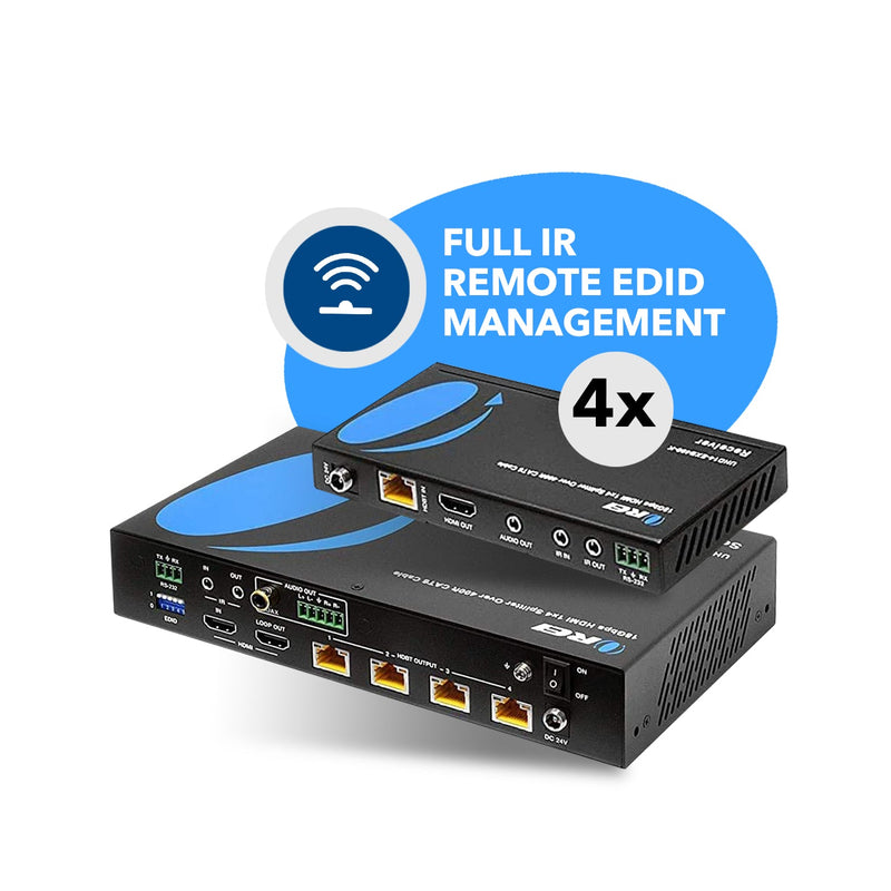 4K 1x4 HDMI Extender Splitter over CAT 6 up to 400 feet with PoC, Bi-directional IR control, EDID management (UHD14-EXB400-K)