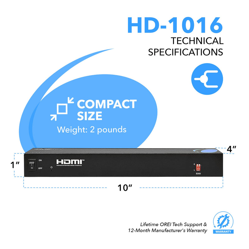 1x16 HDMI Splitter : 1-In 16-Out, 1080p, EDID (HD-1016)