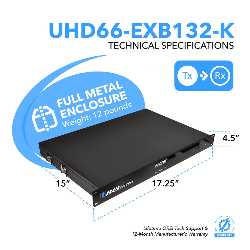 4K 6x4 HDMI HDBaseT Matrix Over CAT6/7 up to 132 Feet, 18Gbps Bandwidth with HDR, IR Control (UHD66-EXB132-K)