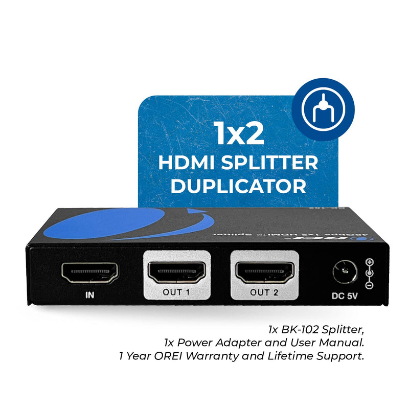 1x2 HDMI Splitter 1-In 2-Out, UltraHD 8K, EDID (BK-102)