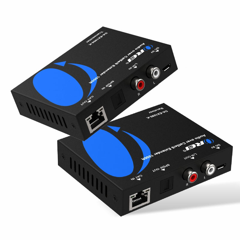 Digital Audio Over CAT5 Extender Upto 1000 Feet - Extend Digital Optical Coxial Toslink Signal Over Ethernet PoC for Long Distance Extension (DA-EX1000-K)