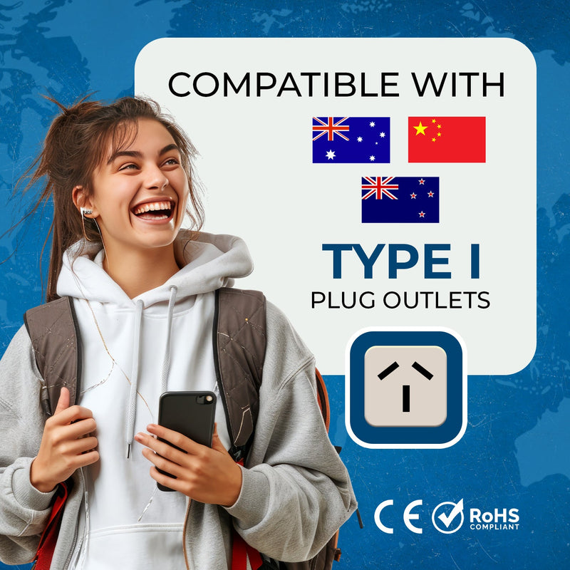 Australia, China Travel Adapter - 2 in 1 - Type I - Compact Design (DB-16)