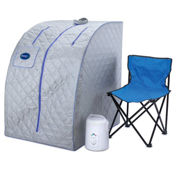 Durasage Health - Durasage Lightweight Portable Personal Steam Sauna Spa for Relaxation at Home, 60 Minute Timer, 800 Watt Steam Generator, Chair Included - Blue Trim