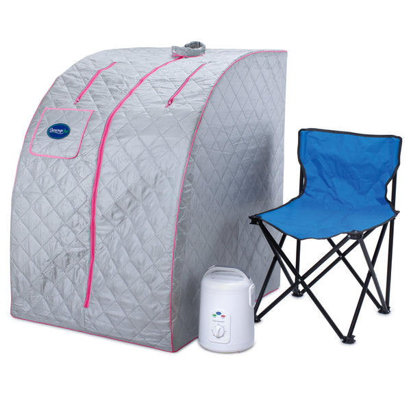 Durasage Health - Durasage Lightweight Portable Personal Steam Sauna Spa for Relaxation at Home, 60 Minute Timer, 800 Watt Steam Generator, Chair Included - Pink Trim